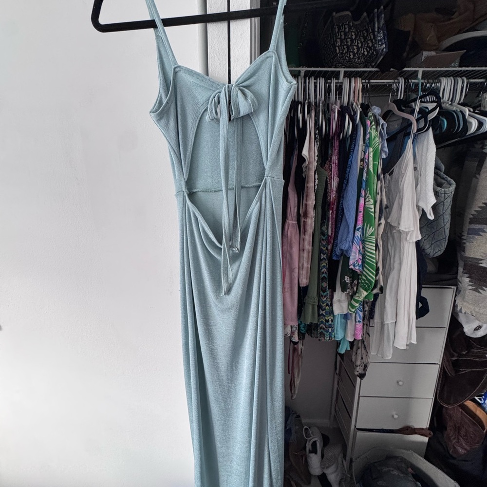 Nastygal long dress. Size 4 light blue 
Slit and backless with bow